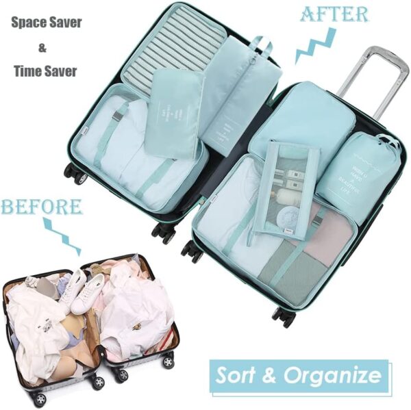 8 Set Packing Cubes Clothes Storage Bag Luggage Packing Organizers for Travel Accessories PAZIMIIK,Sky Blue - Image 4